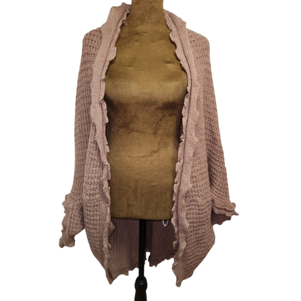 Anthropologie Moth Pink Cardigan Sweater Size M Ruffle Wool Oversized Relaxed
